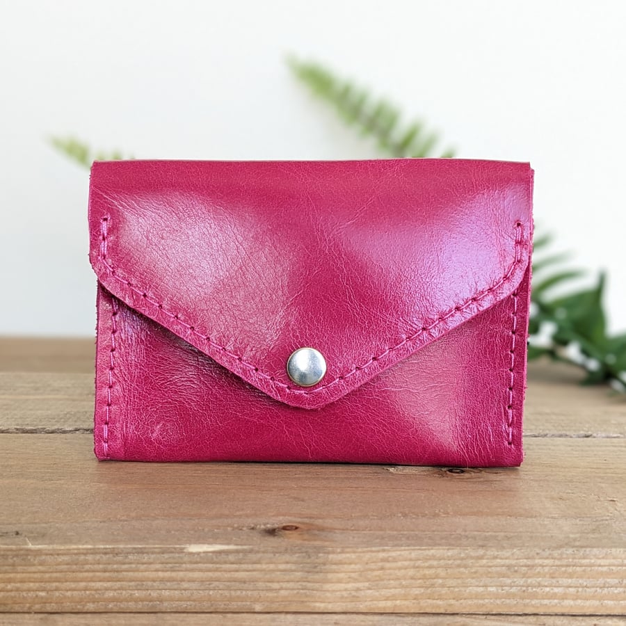 Pink Italian handmade Leather wallet card slots and coin pouch mothers day