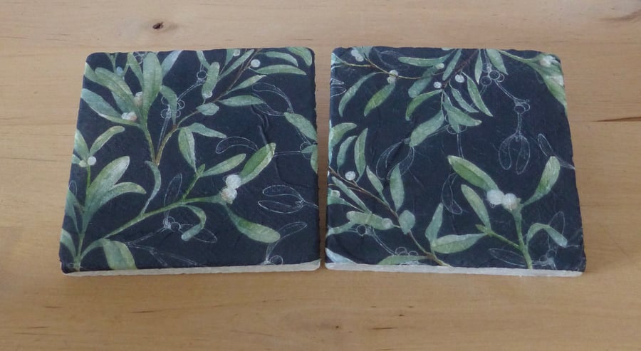 Marble 'Mistletoe' Coasters