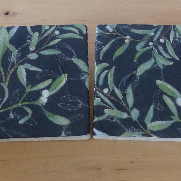 Marble 'Mistletoe' Coasters