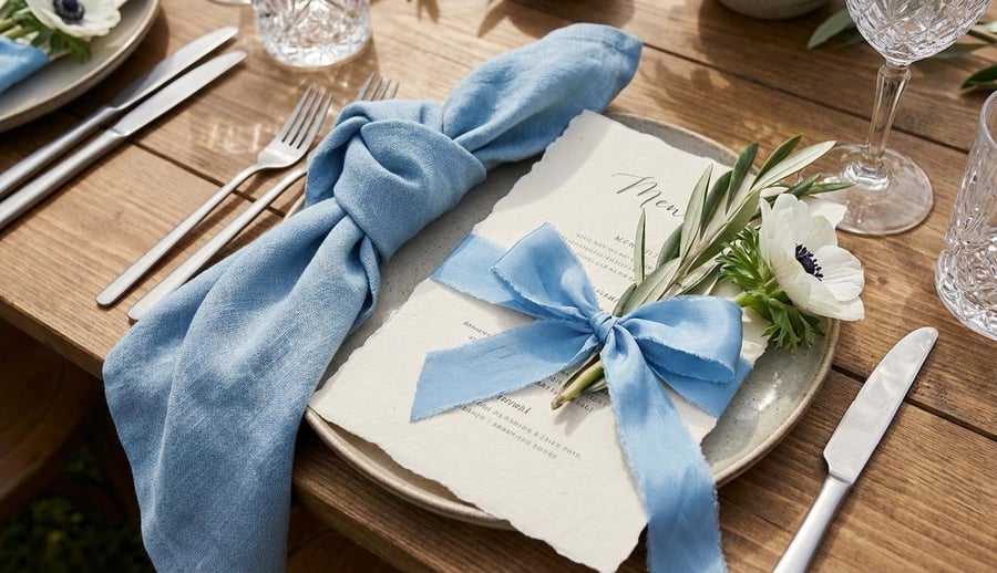 Hand Dyed Sky Blue Silk Ribbon: Bridal Bouquet Ribbon, Cake, Venue Decor