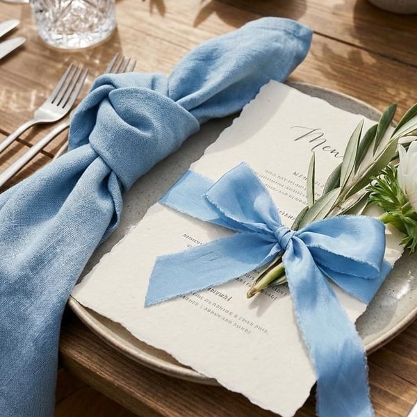 Hand Dyed Sky Blue Silk Ribbon: Bridal Bouquet Ribbon, Cake, Venue Decor