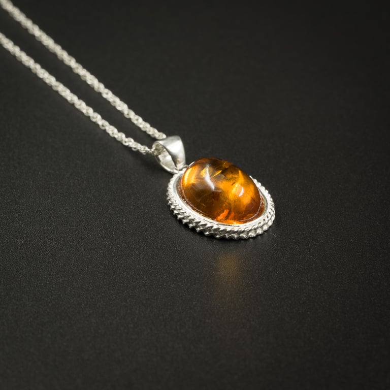  Baltic amber and sterling silver gemstone pendant necklace
