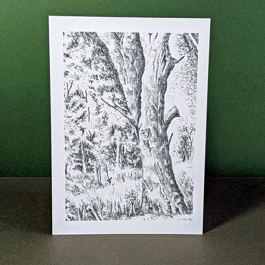Woodland Sentinel Pencil Art Card: Blank or Personalised A6-Size Greetings Card