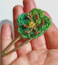 Green Crochet Flower Hair Clip With Glass Beaded Centre  - Image 4