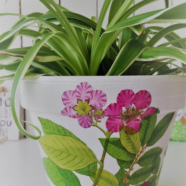 Decoupaged Tropical Flower Design Indoor Terracotta Pot