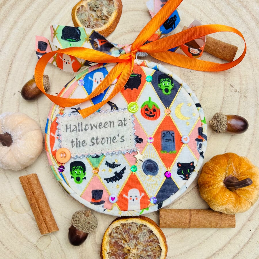 Personalised Halloween Door Hoop, Halloween at the Gilbert's, Spooky Home Decor
