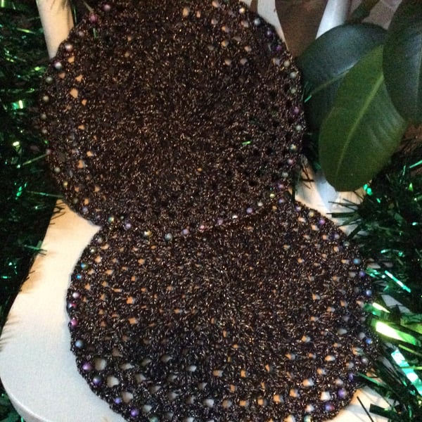 Large sparkly black and gold coasters with beads
