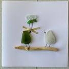 Cornwall Sea glass birds and bouquet greetings card