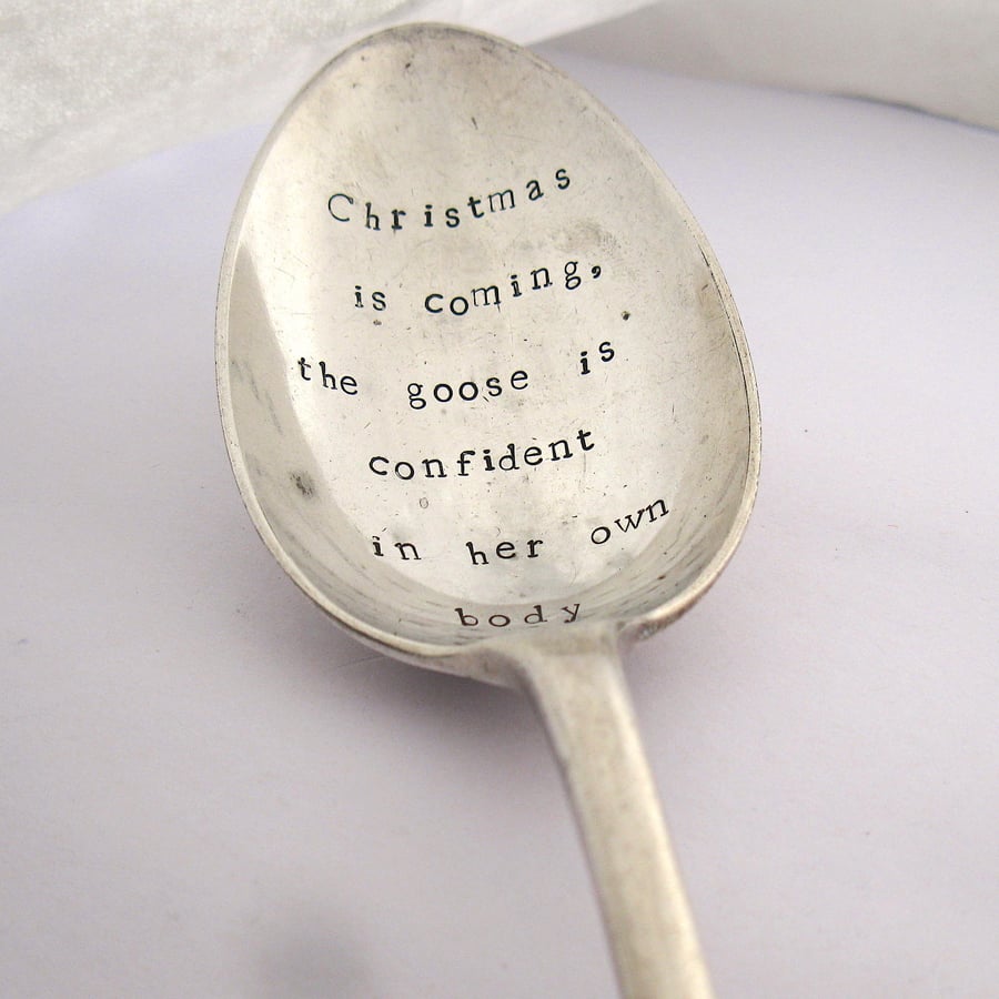 Tablespoon, Christmas is coming, handstamped serving spoon