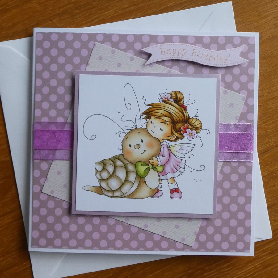 Fairy With Snail Birthday Card - Happy Birthday