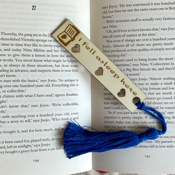 Wooden Bookmark. Wooden laser cut Bookmark, ‘I fell asleep here’.