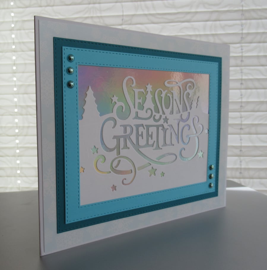 Seasons Greetings - Blue & Silver 17x20cm