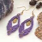 Lilac and Gold Bohemian Macrame Earrings, includes Free UK Delivery