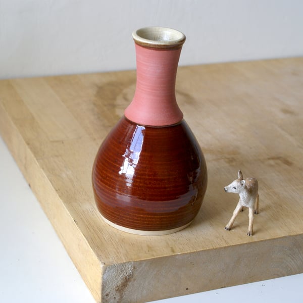Bottle flower bud vase - in red and pink