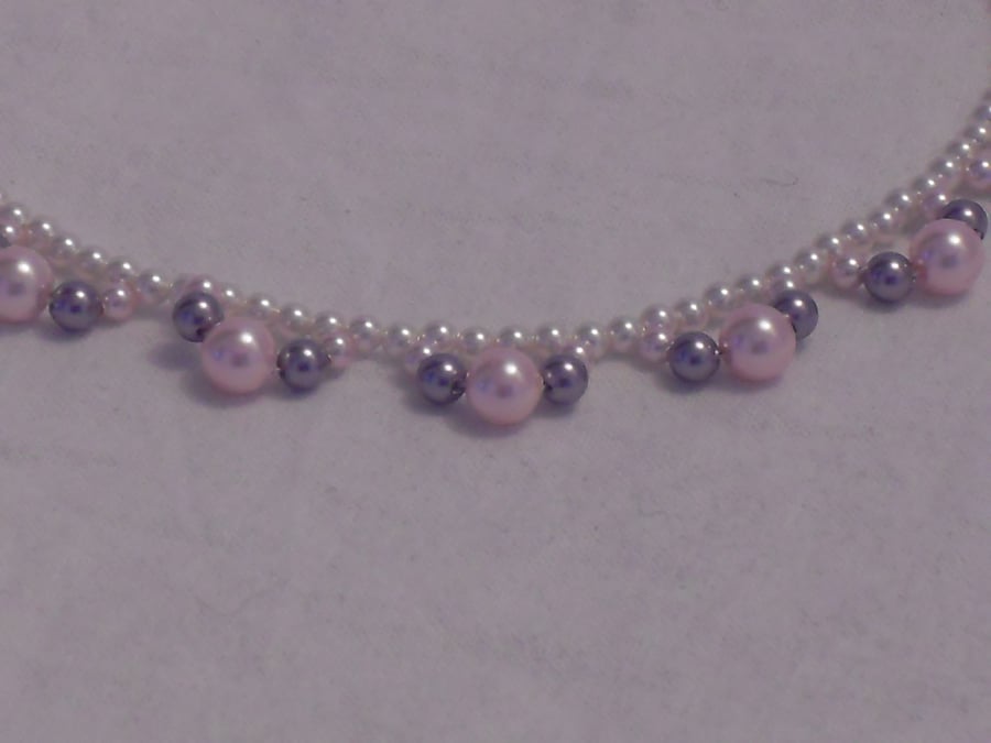 Dainty Pearl Necklace - White, Pink and Mauve Pearls