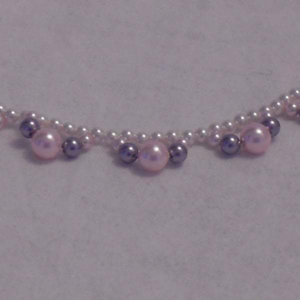 Dainty Pearl Necklace - White, Pink and Mauve Pearls