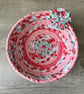 Pretty Pink and Blue Coiled Fabric Bowl with Suffolk Puff - Image 4