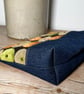 Dark denim and chenille pouch with orange and lime pattern - Image 3
