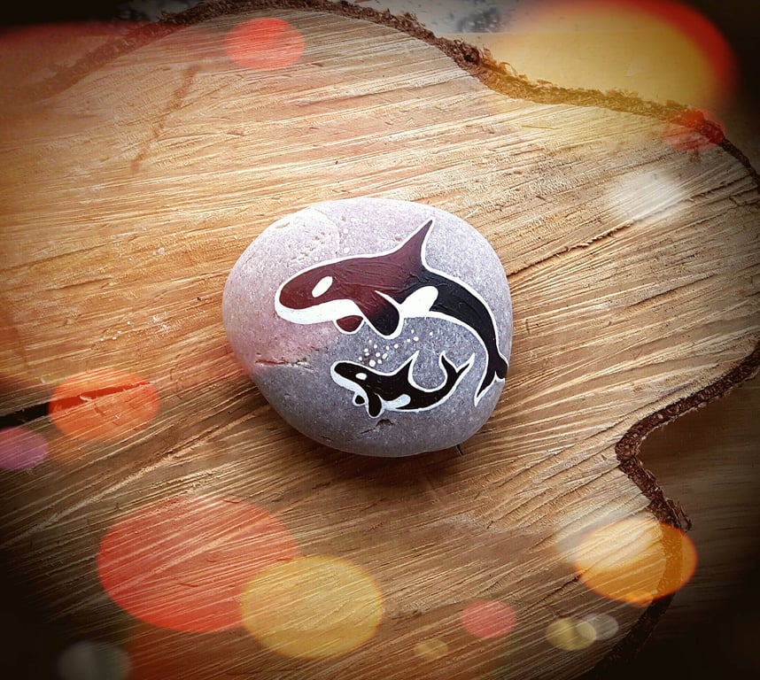 Killer Whales Stone - Handmade Nature Inspired Joy Gift for Adults - Ocean Theme