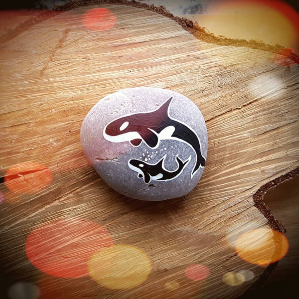 Killer Whales Stone - Handmade Nature Inspired Joy Gift for Adults - Ocean Theme