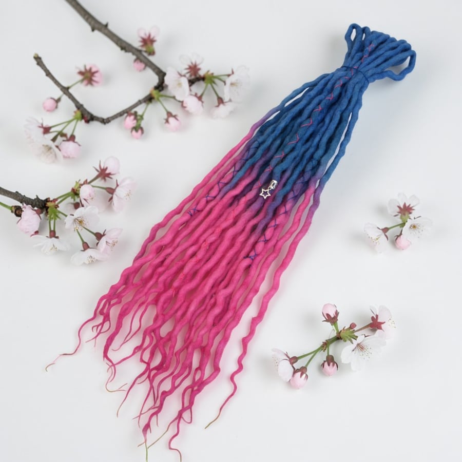 Blue and Pink Ombre - Wool Dreadlocks - Choose Your Amount and Length - SE or DE