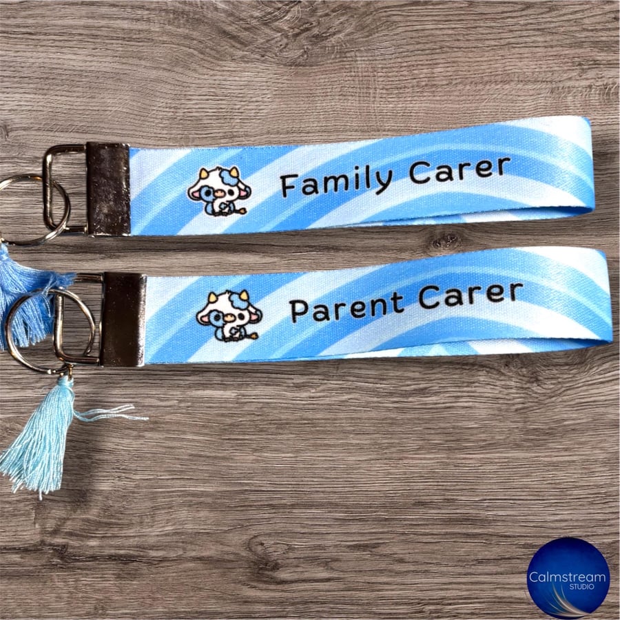 Parent Family Carer Wristlet Keyring Cow Design, Mum and Daughter Collaboration