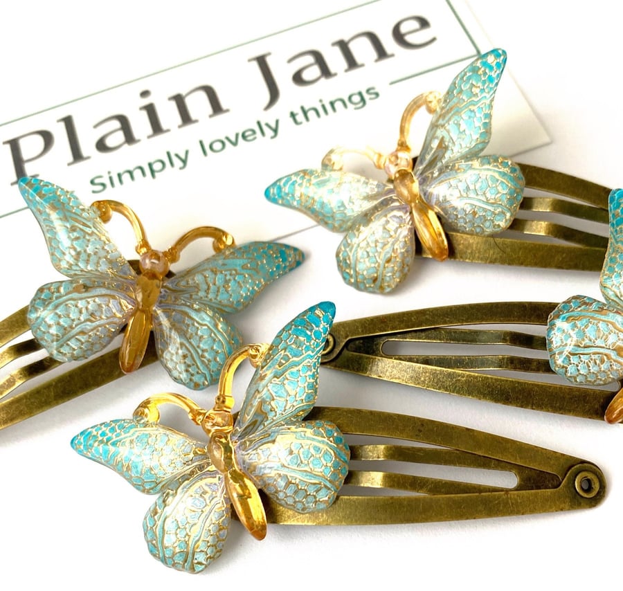 Vintage Flutterby by Plain Jane x2 - Plain Jane Butterfly Antique Gold Hair Clip