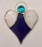 Stained Glass Heart Angel - Purple body and textured clear white wings