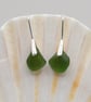 Deep green sea glass silver plated drop earrings