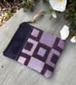 Purple wool corduroy and denim coin purse small pouch