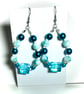 Teal & White Beaded Hoop Earrings