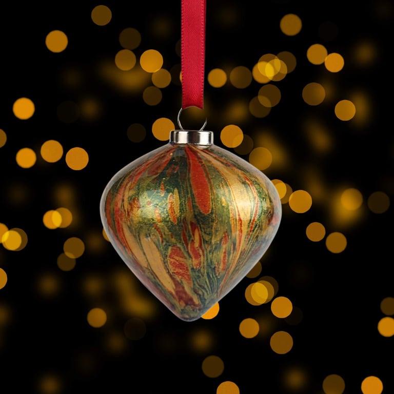 Marbled ceramic Christmas drop bauble burgundy, gold, red, blue 