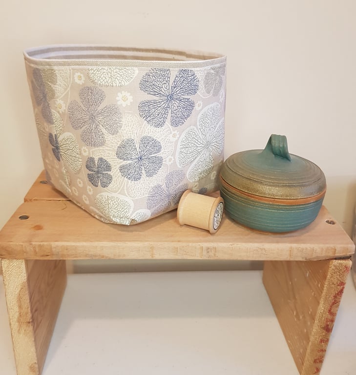 Fabric storage "basket": shades of blue and taupe