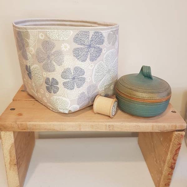 Fabric storage "basket": shades of blue and taupe