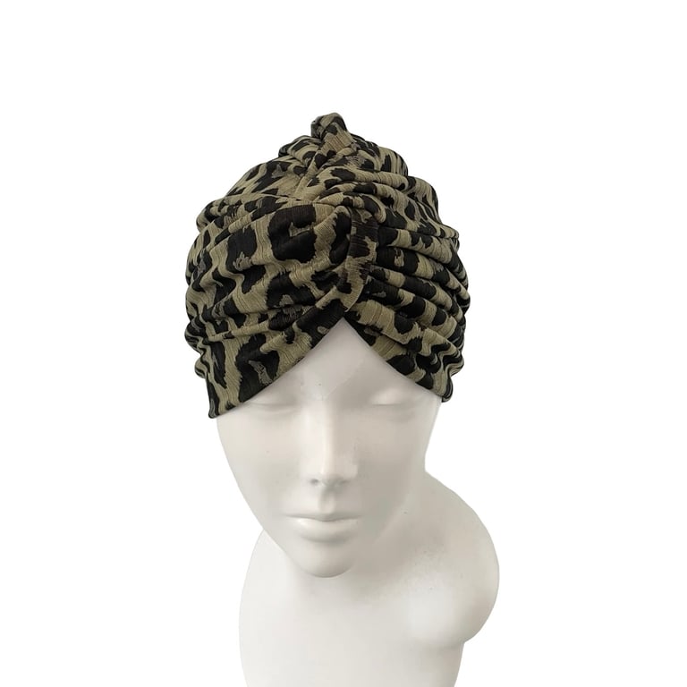 Khaki Leopard Print Turban Head Wrap Soft Comfy Retro Twist Turban Head Scarf 