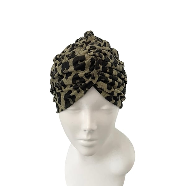 Khaki Leopard Print Turban Head Wrap Soft Comfy Retro Twist Turban Head Scarf 