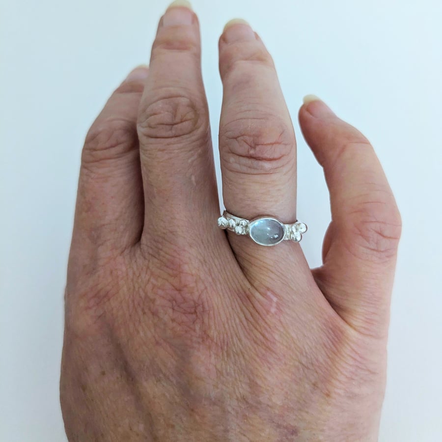 Sterling Silver Granulation Ring With Blue Topaz