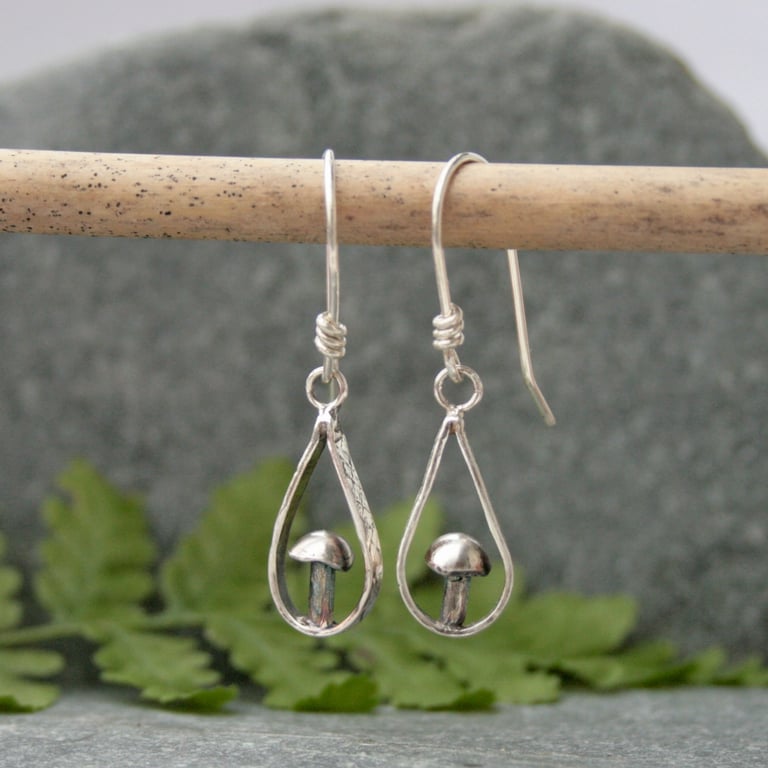 Sterling silver toadstool earrings, inspired by nature jewellery, nature gift