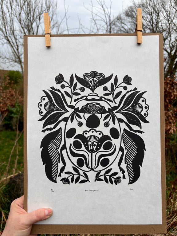 BW Ladybird - Limited edition lino print