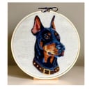 Needle Felted Doberman Dog in Embroidery Hoop