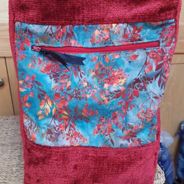 Red velour and batik bag