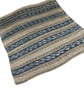 Hand Knitted Baby Blanket Grey Teal Cream Fair Isle Pram Blanket 28x30 inches