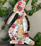 Mosaic Moon Gazing Hare, Made with Vintage china, Ceramic Mosaic Art - Image 1