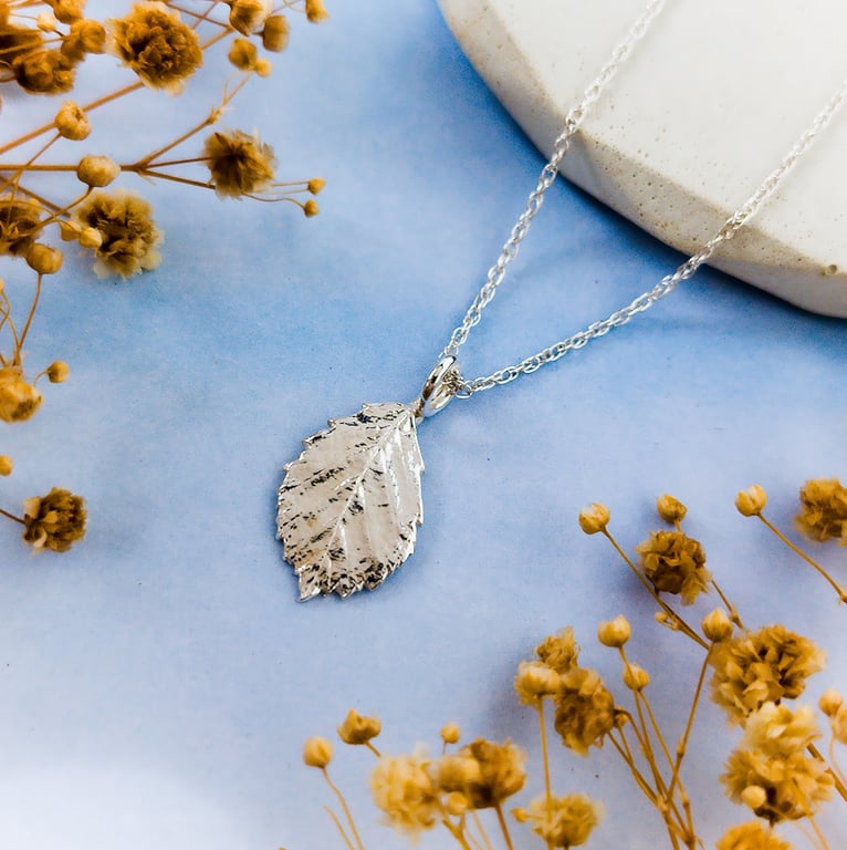 Blackberry Leaf Pendant - Recycled Silver Real Leaf Necklace