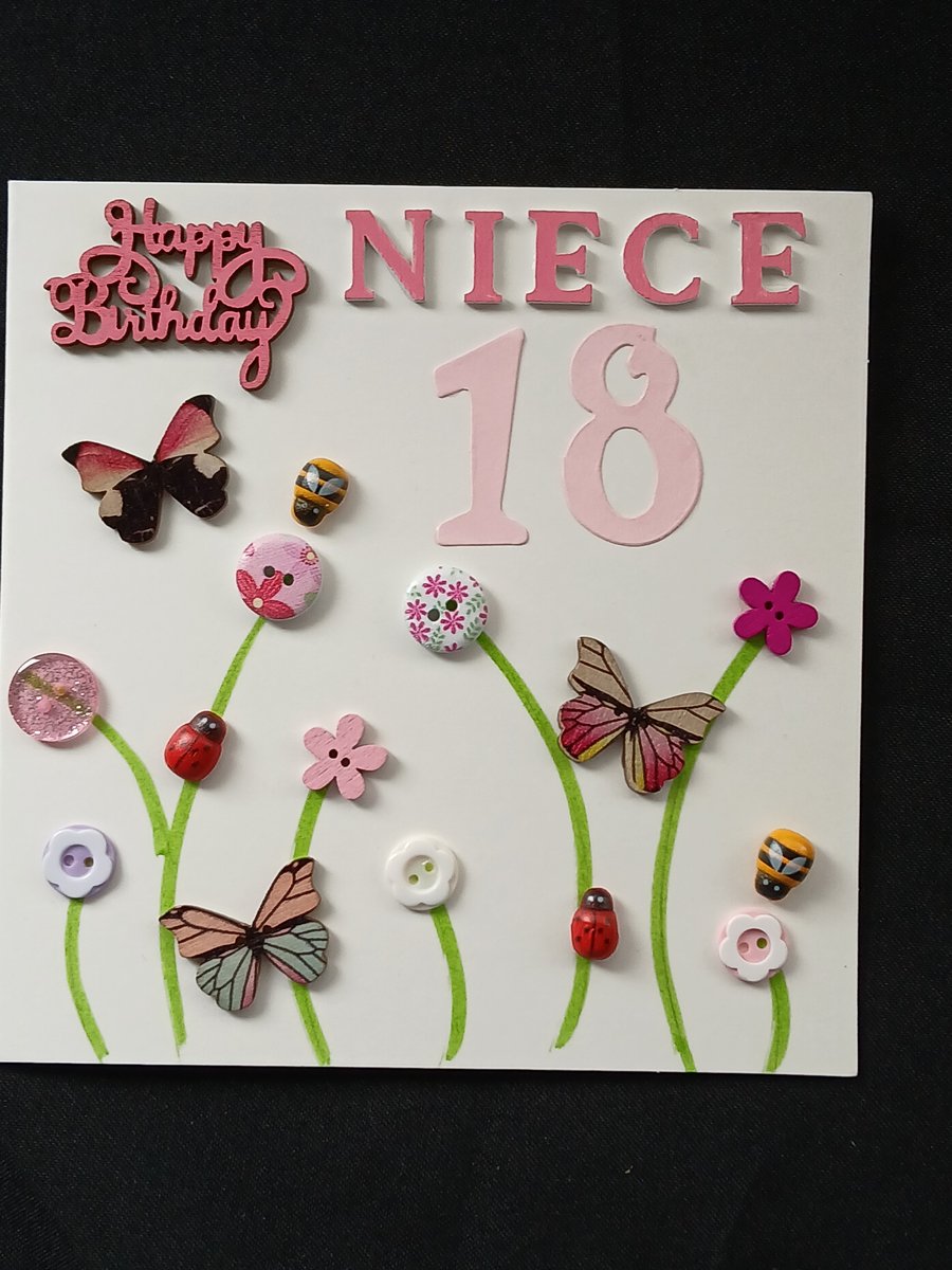 Handmade, niece 18 birthday card 