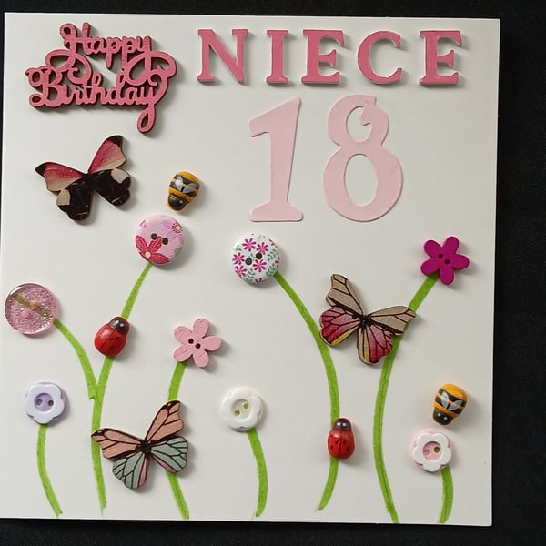 Handmade, niece 18 birthday card 