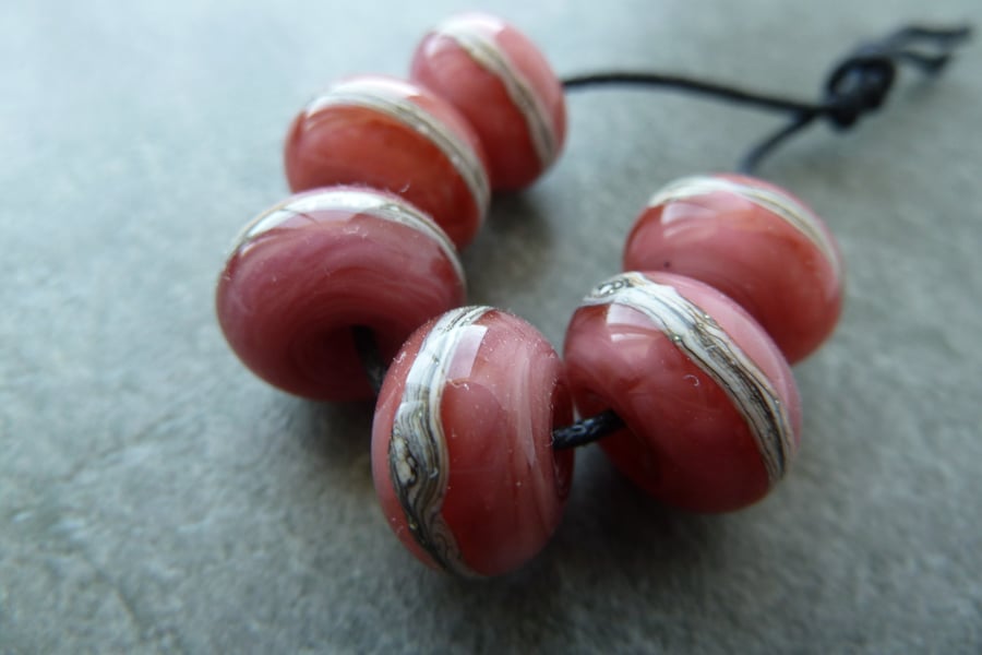pink wrapped lampwork glass beads