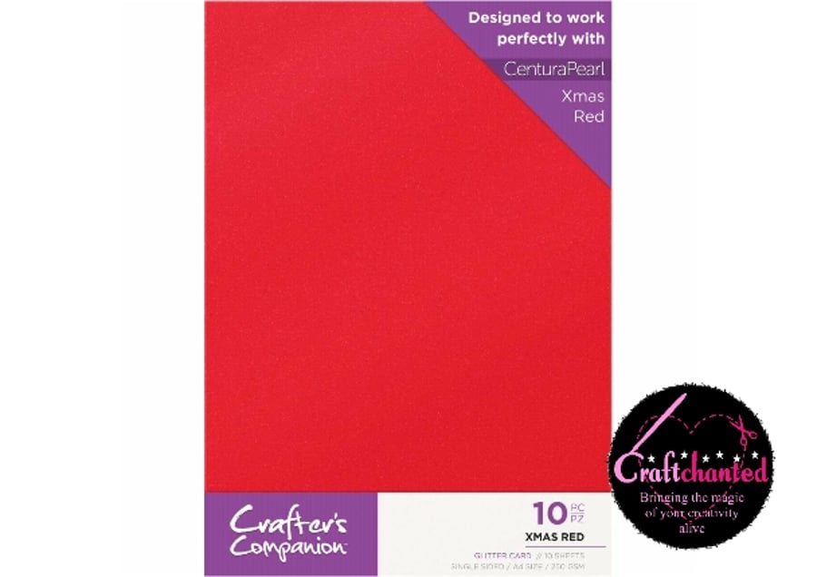 Crafter's Companion - Glitter Card - Xmas Red - A4 - 250gsm - 10 Pack
