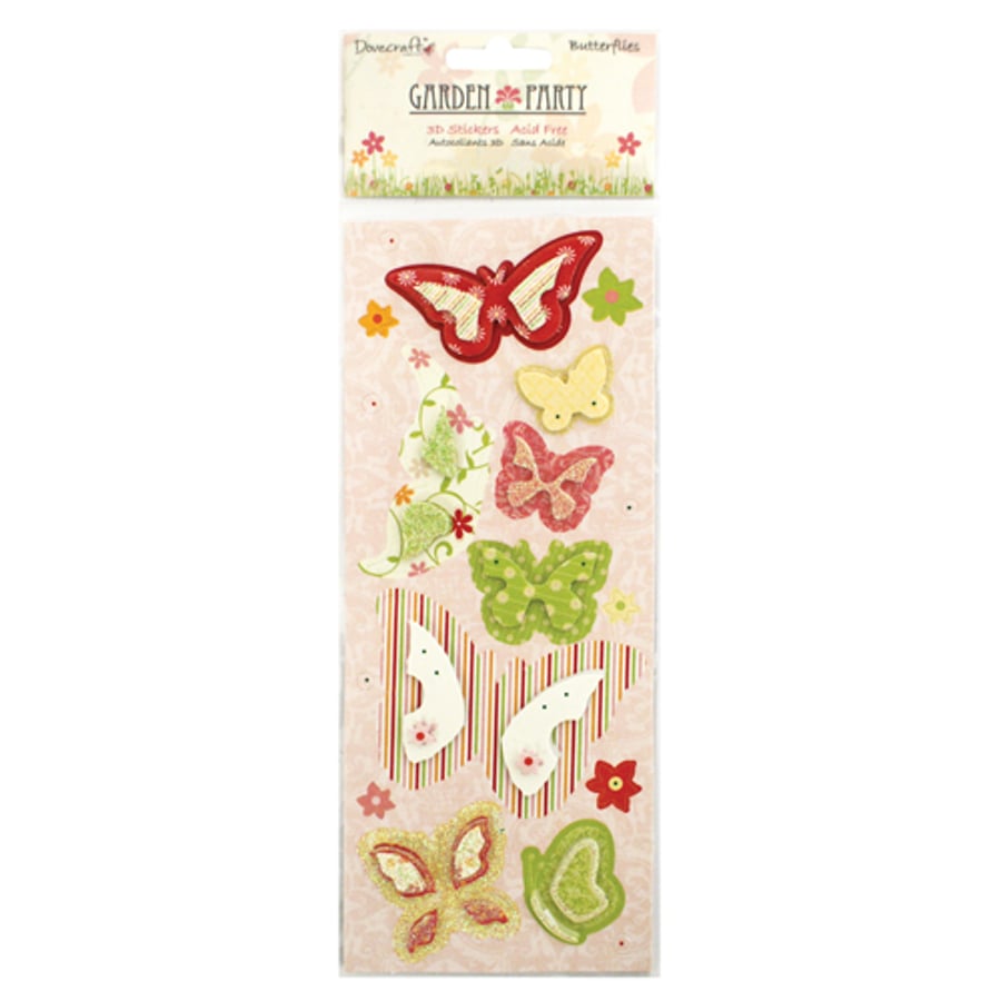 Dovecraft 'Garden Party' 3D Butterfly Stickers 