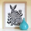 Jack Rabbit linoprint